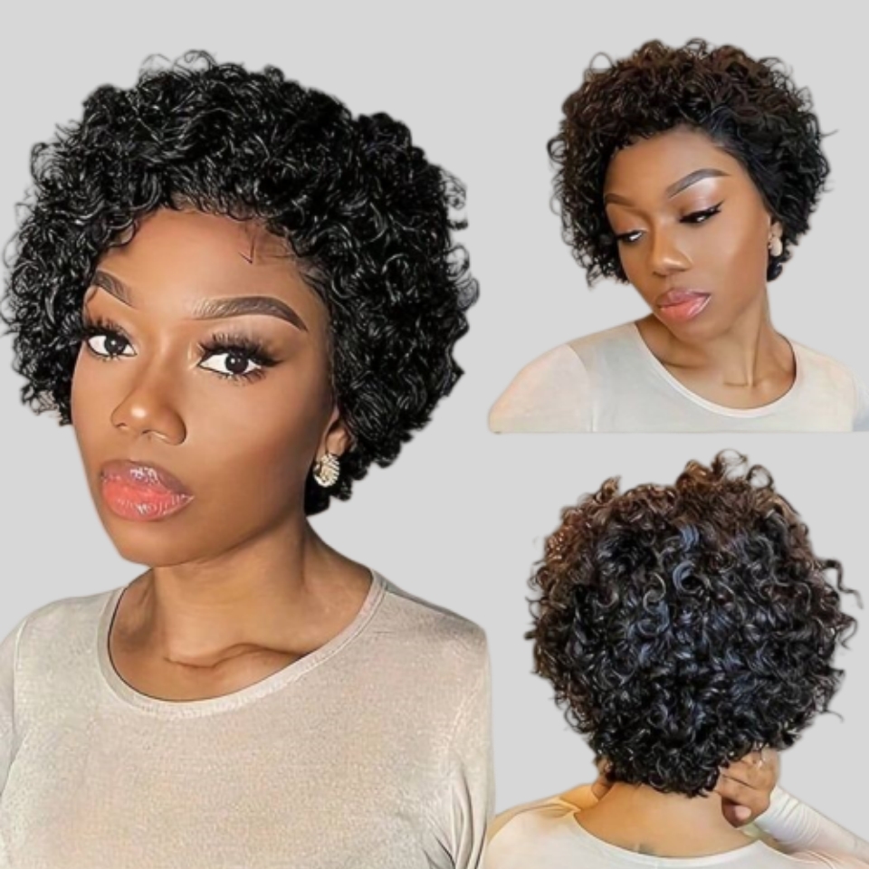 Short Pixie Cut Wig Human Hair Cheap - カーリーピクシーカットウィッグレース人毛ウィッグウォーターウェーブショートボブウィッグ女性用13×1透明レースウィッグ格安ウィッグオンブレバーガンディ