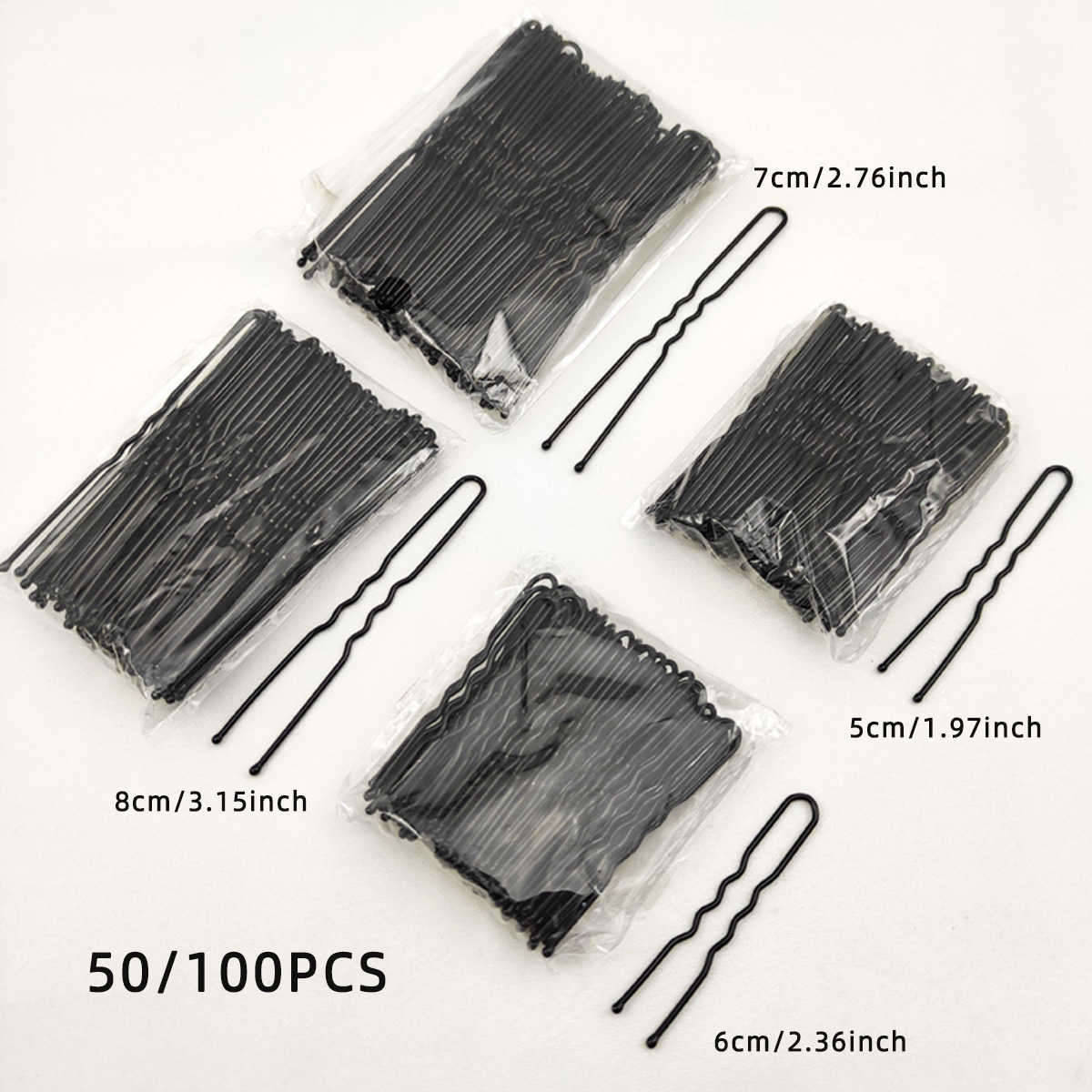 Hair Bundles - 50/100 個女性 5/6/7/8 センチメートル髪波状 U 字型ボビーピンバレッタグリップクリップブライダルヘアピンブラックメタルヘアアクセサリー