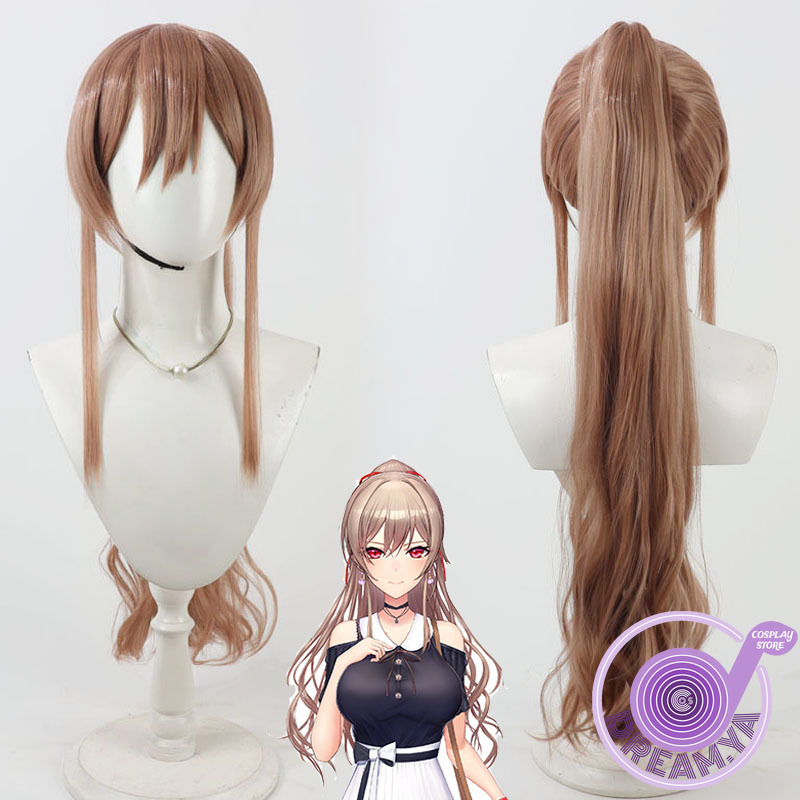 Synthetic Wigs - Furen E Lustario コスプレウィッグ Vtuber ブラウンポニーテール耐熱人工毛ハロウィンロールプレイパーティーカーニバル