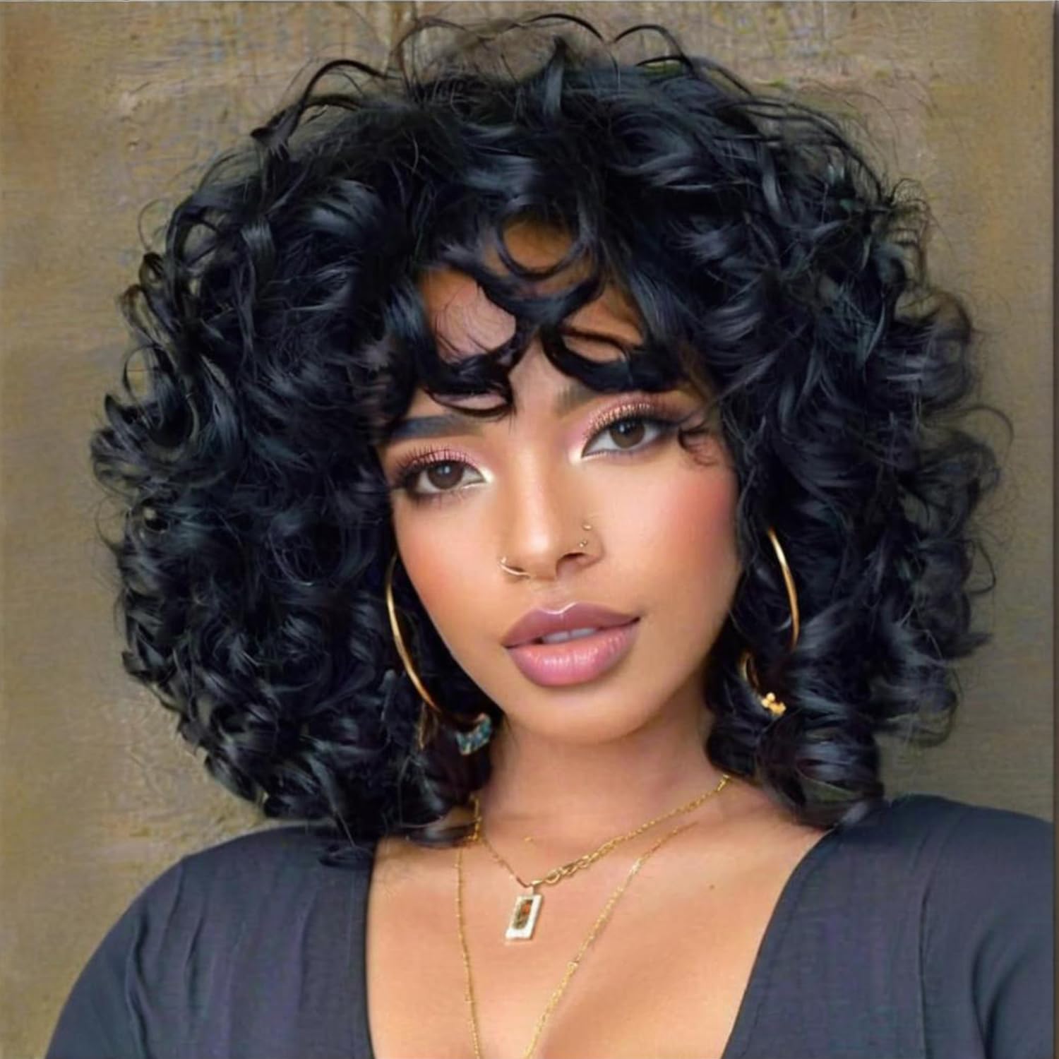 Short Pixie Cut Wig Human Hair Cheap - 弾むようなカールのボブ人毛ウィッグ ブラジル人毛 格安ウィッグ 前髪付き ピクシーカット 美しいウィッグ