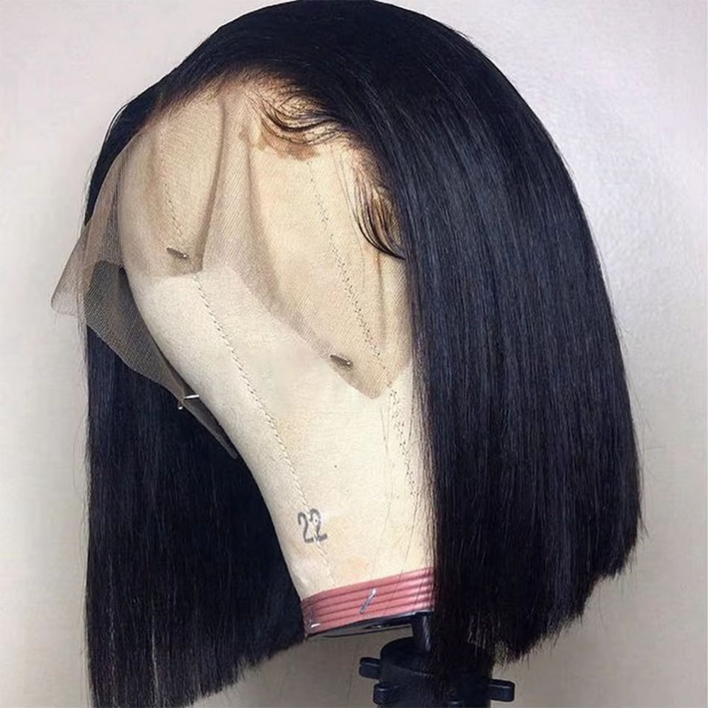 Pre Parted 13X4 Lace Front Bob Wig - カット済み、接着剤不要のウィッグ。人毛を使用した13x4のボブスタイル。ブラジル産レミーヘア。前髪部分に毛を植え付け済み。10インチと16インチの2サイズ。女性用。密度250。短いボブスタイル。ストレートヘア。13x6のHDレースフロントを使用した人毛ウィッグ。