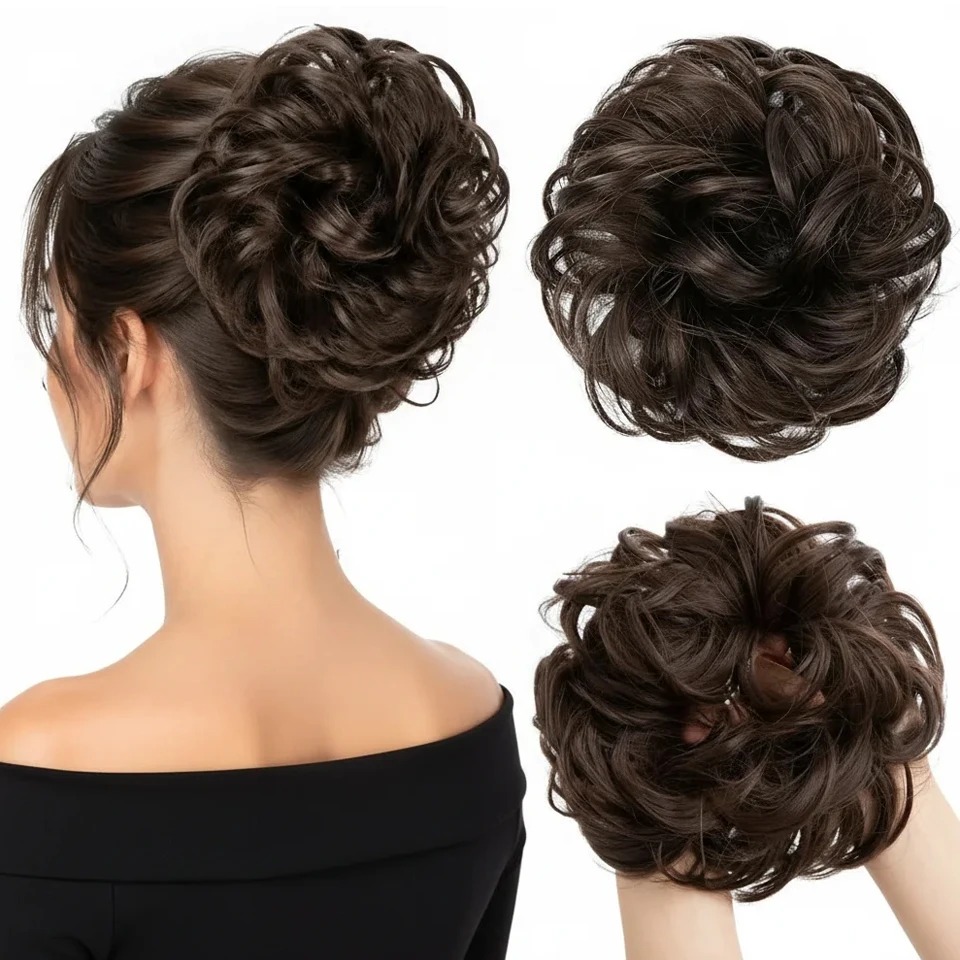 Claw Clip Messy Bun Hair Piece - 上品なカールウェーブの、自然なまとめ髪風ヘアピース。ふんわりとしたクリップ式のエクステンションで、ビーズがあしらわれています。女性向けの、おしゃれなヘアアクセサリーです。