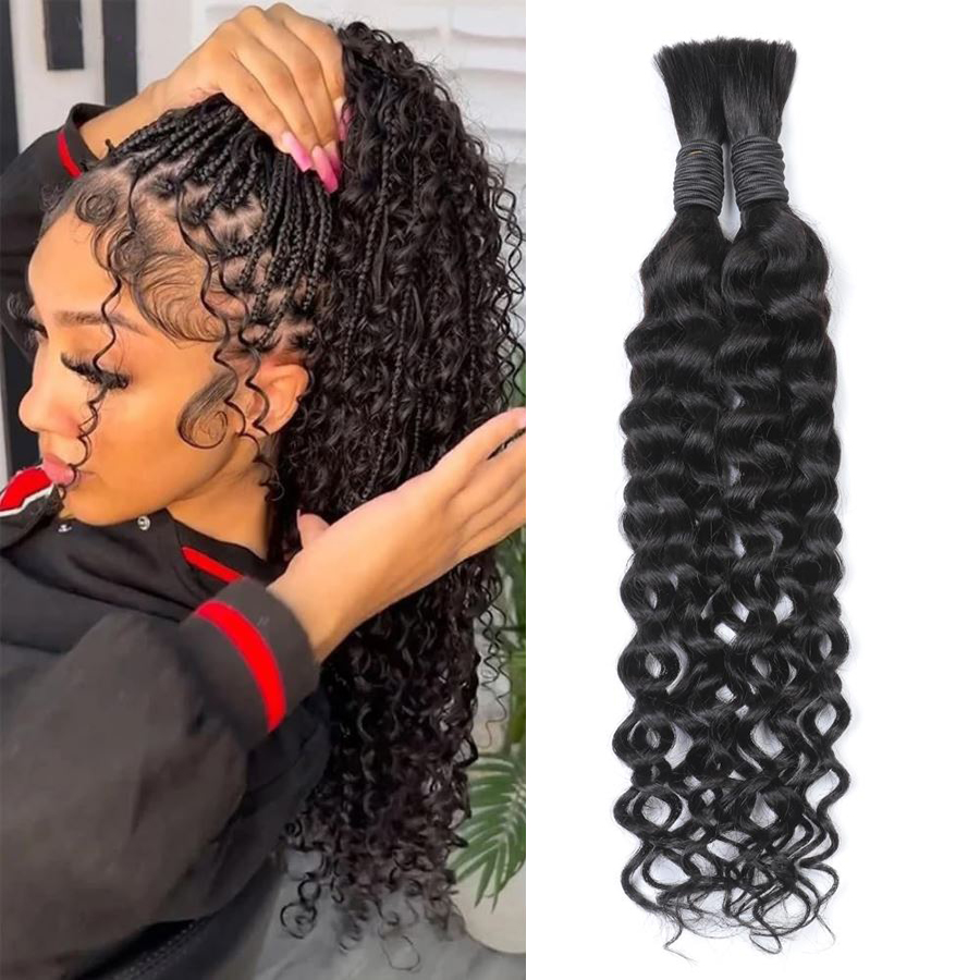 Water Wave Bulk Human Hair For Braiding - ボヘミアンスタイルの水波状の人工毛髪。編み込み用。50g/束。16～26インチのカールした毛束。ボヘミアン編み込みに最適。ウィフト（編み込み用のネット）なし。100g/300g。