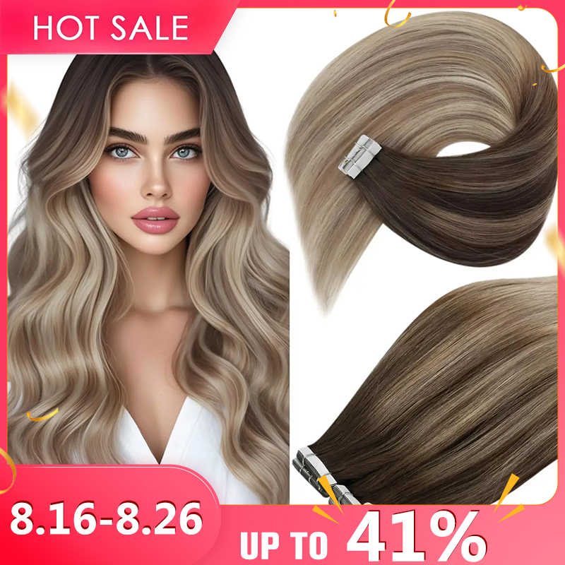 Invisible Tape In Extensions Real Hair - VeSunny テープインヘアエクステンション人毛バレイヤージュカラーリアルナチュラルヘアスキンウェフトストレートシームレスレミーヘアエクステンション