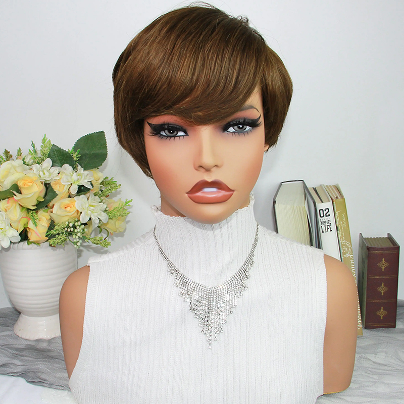 Short Pixie Cut Wig Human Hair Cheap - チョコレートブラウンのピクシーカットウィッグ、人毛カラーブラジリアンレミーヘア、ピクシーカットウィッグ、人毛格安フルマシンウィッグ販売中