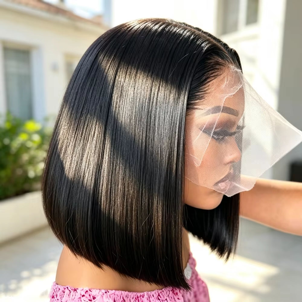 Pre Parted 13X4 Lace Front Bob Wig - 10～16インチの透明な13x6ストレートレースフロントウィッグ。黒人女性向けに、前髪部分をあらかじめ処理済み。5x5の接着剤不要タイプ。ブラジリアンHD13x4のストレートで短いボブスタイル。接着剤不要の高品質人毛ウィッグ。