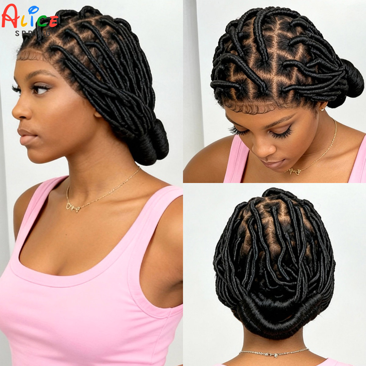 バントゥ編み込みウィッグ 合成フルレース ハンドメイド コー - Synthetic Braided Wigs For Black Women のレビューと価格