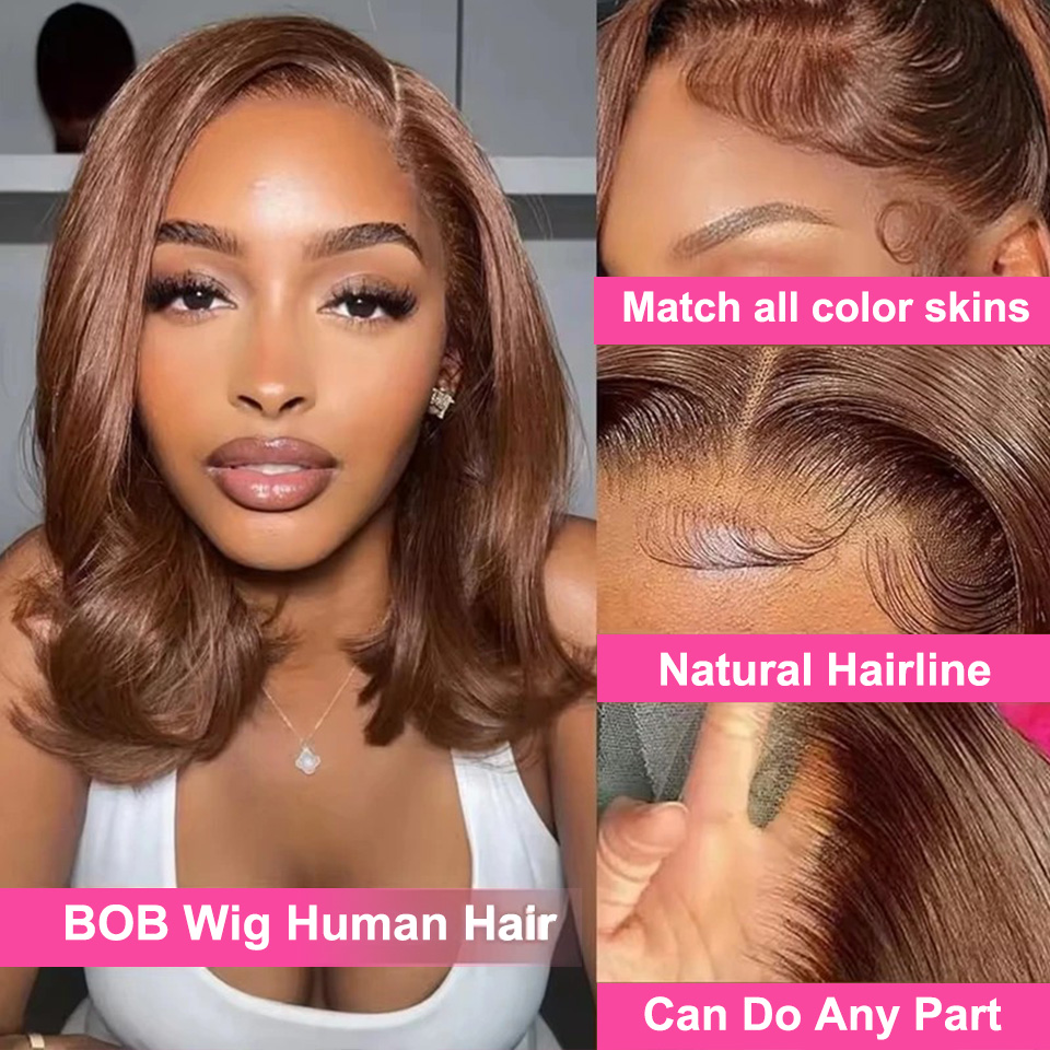 13x4チョコレートブラウンストレートボブウィッグ 4x4シ - Glueless Wear And Go Human Hair Wig のレビューと価格