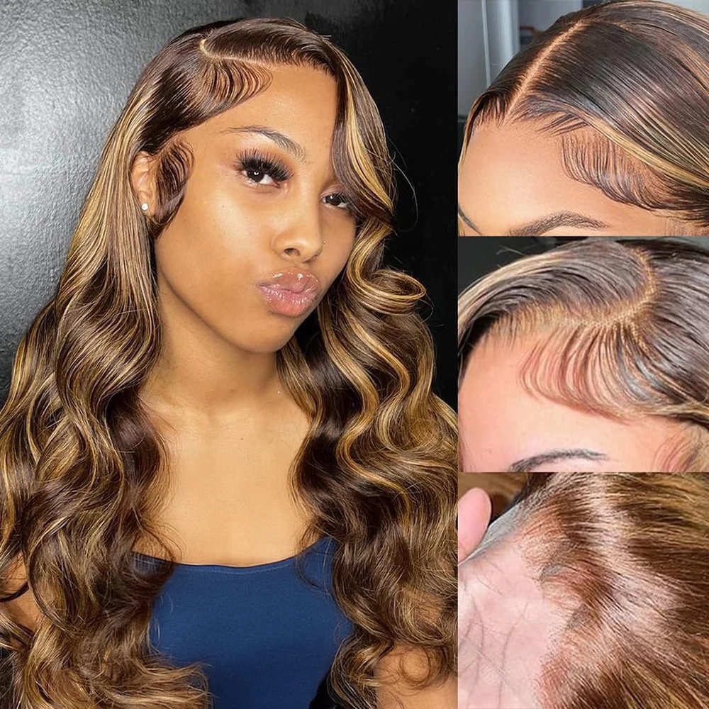 HDハイライト 46インチ 13x4 ボディウェーブ レース - Lace Front Wigs のレビューと価格