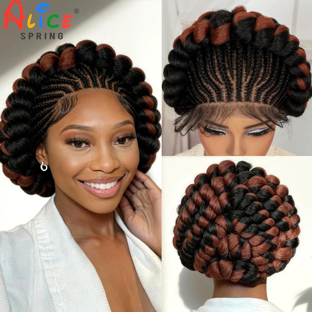 コーンロウ編み込みウィッグ 合成フルレース カラーバンツ編み - Synthetic Braided Wigs For Black Women のレビューと価格