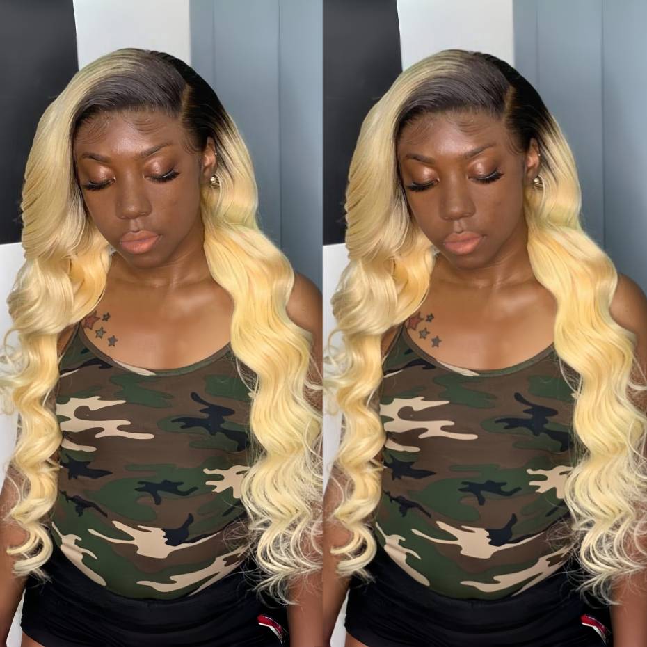 1B 613ブロンドオンブレ人毛ウィッグ 13x6 HDレー - 613 Blonde Body Wave Lace Front Wig のレビューと価格