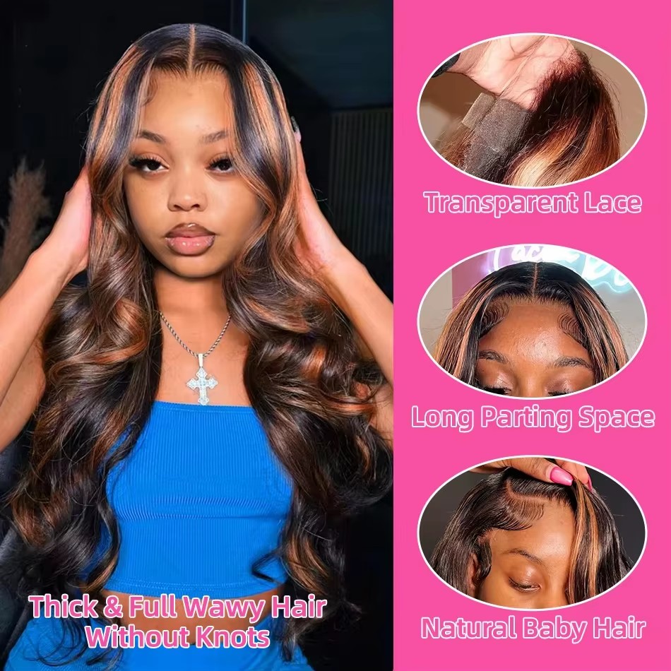 ハイライトオンブレ13x4レースフロントウィッグ人毛ボディウ - Lace Front Wigs のレビューと価格