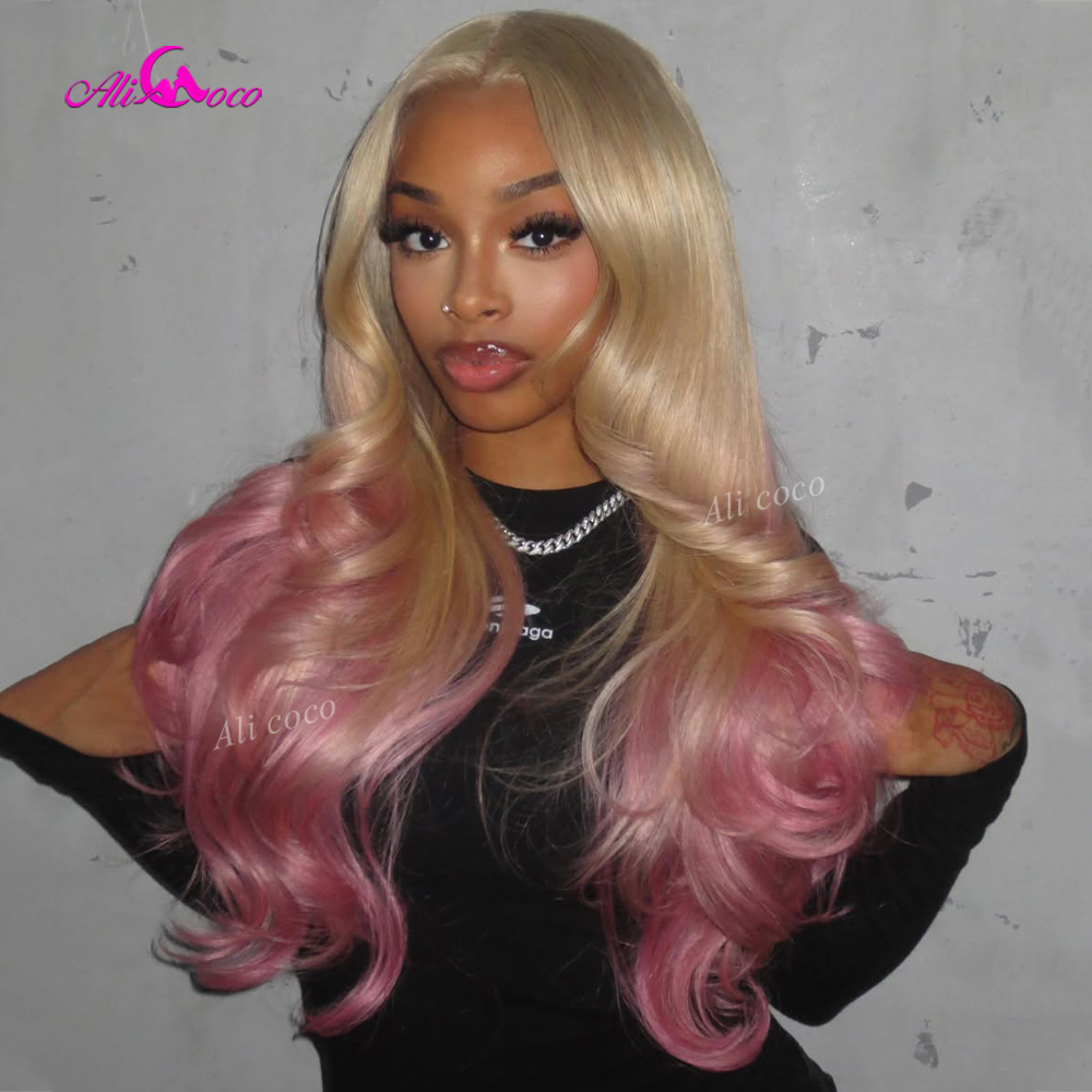 180密度マカロンパウダー613ブロンドオンブレピンク透明イ - 613 Blonde Body Wave Lace Front Wig のレビューと価格