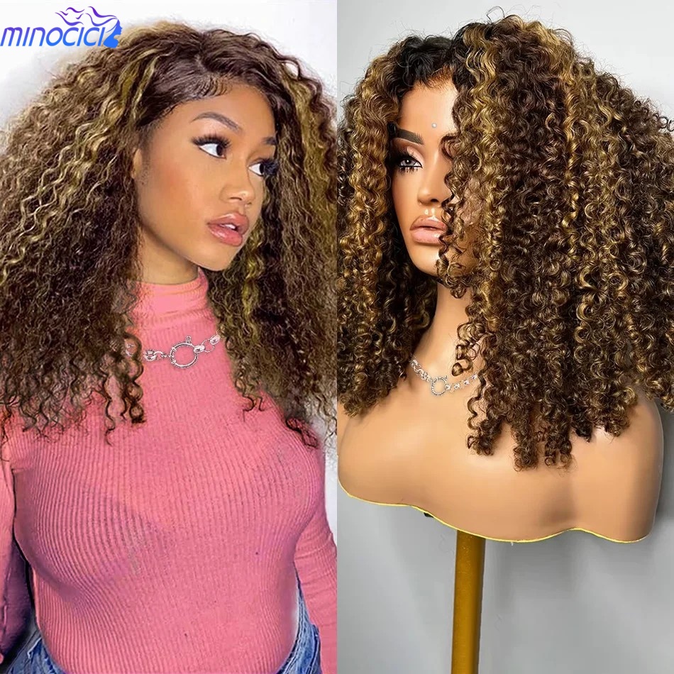 P4/27：ハイライト入りのカールしたショートボブウィッグ。 - Glueless Wear And Go Human Hair Wig のレビューと価格