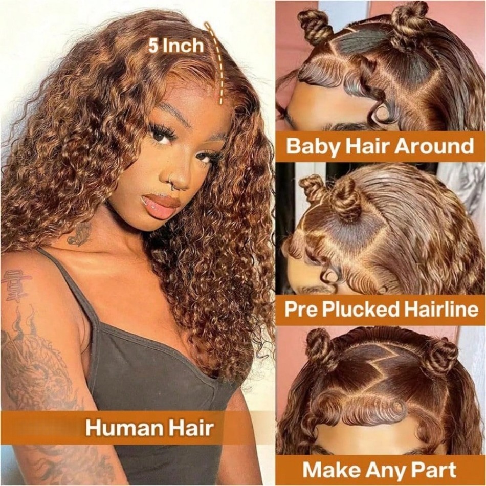 P4/27：ハイライト入りのカールしたショートボブウィッグ。 - Glueless Wear And Go Human Hair Wig のレビューと価格