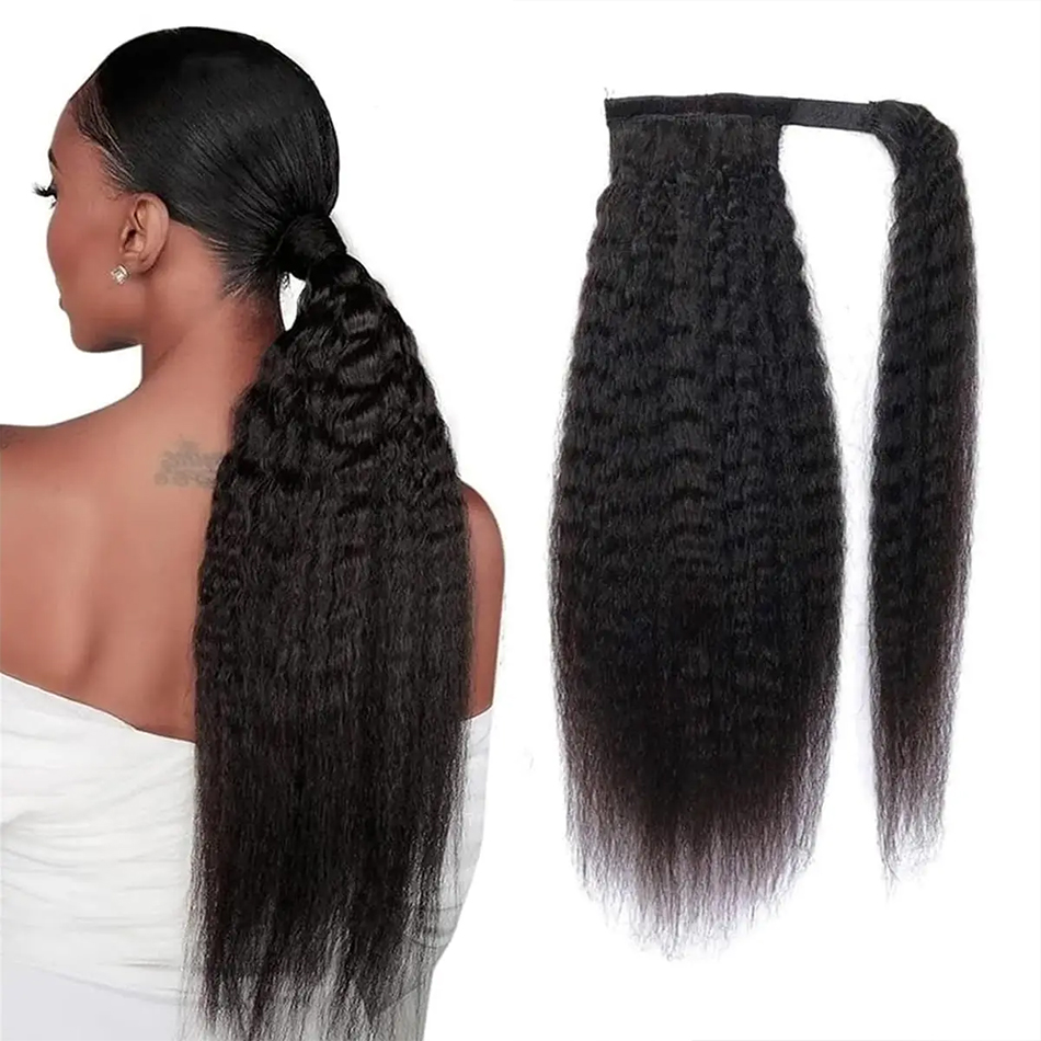 100 グラム変態ストレート人毛ラップアラウンドポニーテール - Seamless Clip In Hair Extensions Human Hair のレビューと価格