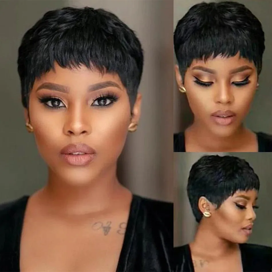 ショート人毛ウィッグ ピクシーカット ストレート ブラジル人 - Short Pixie Cut Wig Human Hair Cheap のレビューと価格