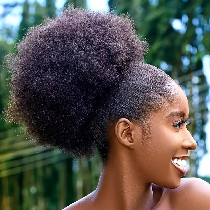 レディース10インチアフロ縮れ毛カーリー合成ポニーテールエク - Drawstring Afro Curly Puff Ponytail のレビューと価格